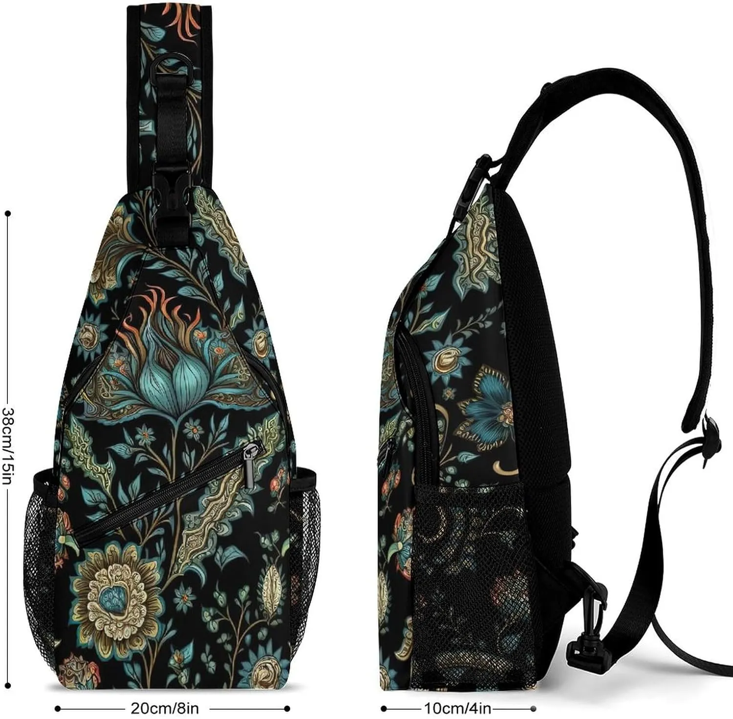 Intricate-floral-style Sling Bag Crossbody Backpack for Men Women Chest Bag For Travel Hiking Cycling Camping, 38x20cm