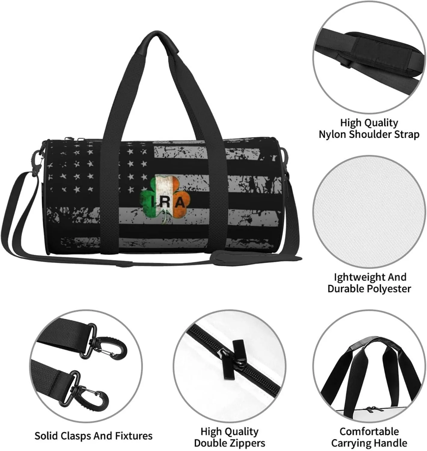 Ira Irish Travel Luggage Duffel Bag Sports Rolling Foldable Duffel Bag, Black