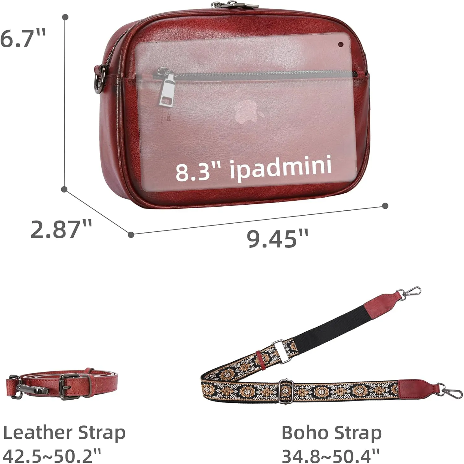 Iswee Leather Crossbody Bags for Women Vintage Shoulder Bag Small Satchel Purse Zippered Purse with Adjustable Strap