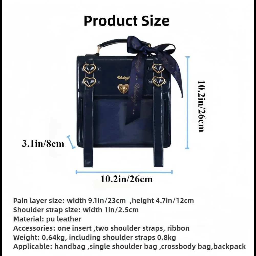 Ita Bag Backpack Pins Display Backpack with Insert Ribbon JK Single Shoulder Crossbody Bag Square Handbag and Purse (Black)