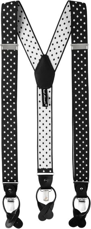Jacob Alexander Men's Large Dots Y-Back Suspenders Braces Convertible Leather Ends Clips