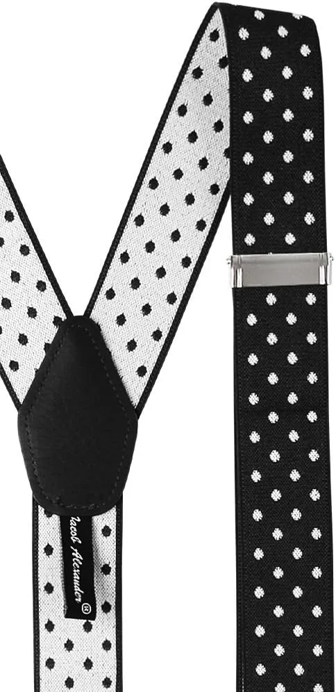 Jacob Alexander Men's Large Dots Y-Back Suspenders Braces Convertible Leather Ends Clips