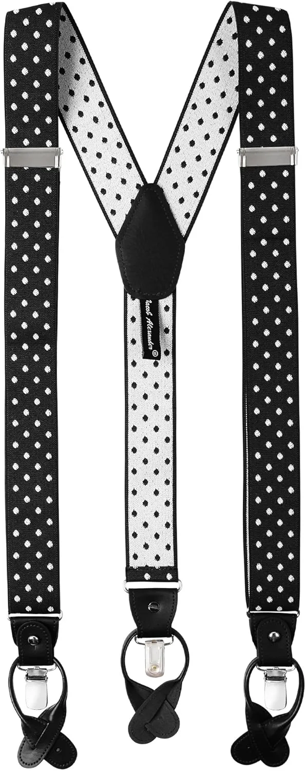 Jacob Alexander Men's Large Dots Y-Back Suspenders Braces Convertible Leather Ends Clips