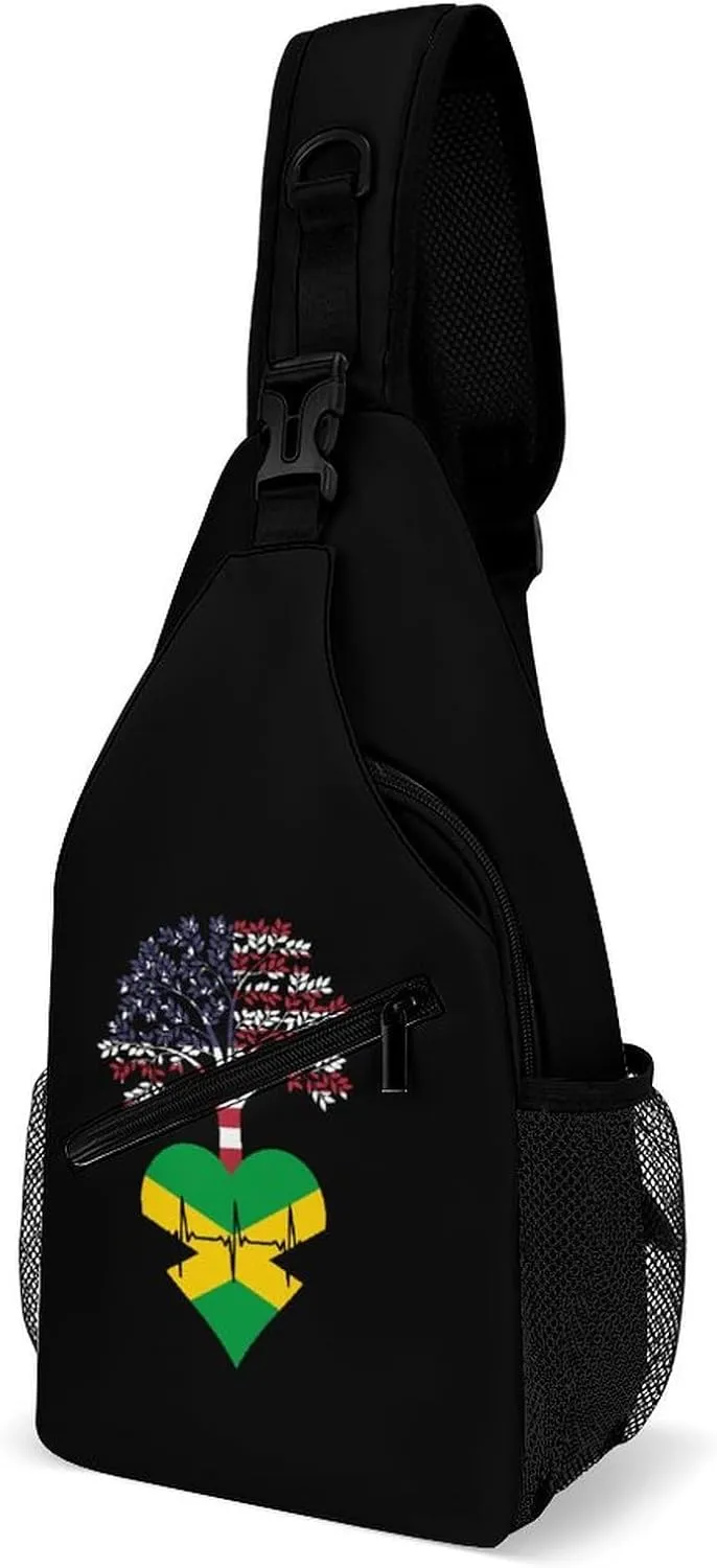 Jamaica US Root Heartbeat Crossbody Bag Multipurpose Over Shoulder Sling Backpack Travel Chest Side Pouch Daypack