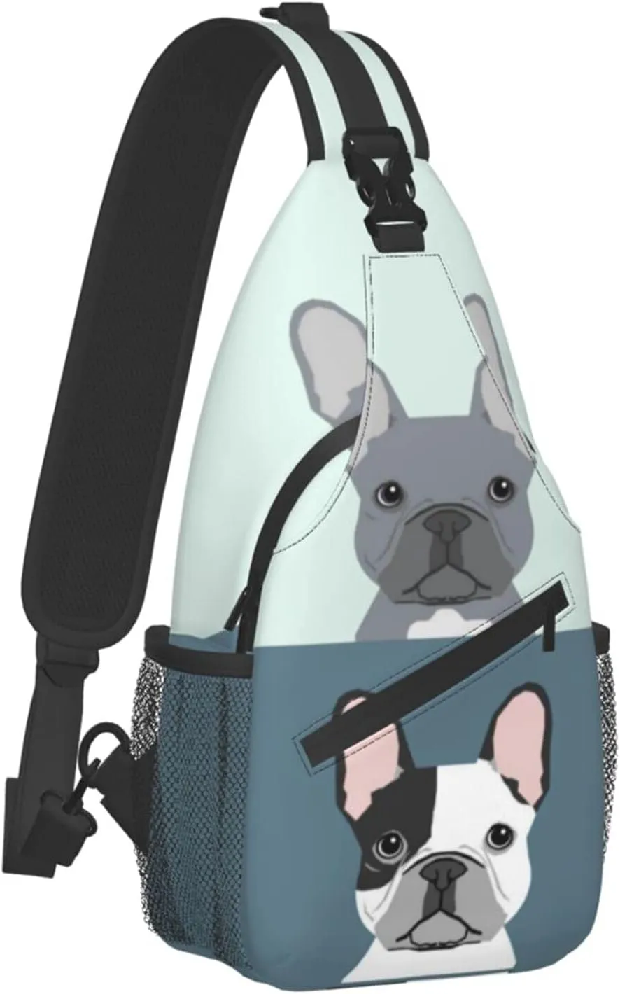 Jeezshop Cute French Bulldog Sling Bag For Men And Women,Multi Pocket Chest Package Crossbody Shoulder Bag For Cycling Sports Travel Hiking Work., Black