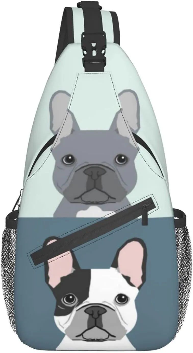 Jeezshop Cute French Bulldog Sling Bag For Men And Women,Multi Pocket Chest Package Crossbody Shoulder Bag For Cycling Sports Travel Hiking Work., Black