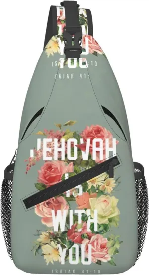 Jehovah Is With You Floral Chest Sling Bag Crossbody Shoulder Backpack Bag Gym Cycling Travel Hiking Daypack Cross Bag