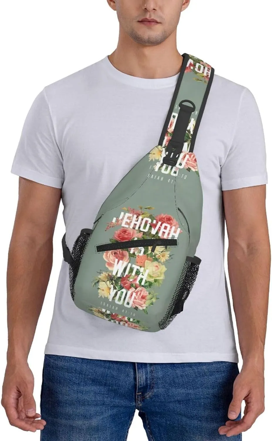 Jehovah Is With You Floral Chest Sling Bag Crossbody Shoulder Backpack Bag Gym Cycling Travel Hiking Daypack Cross Bag