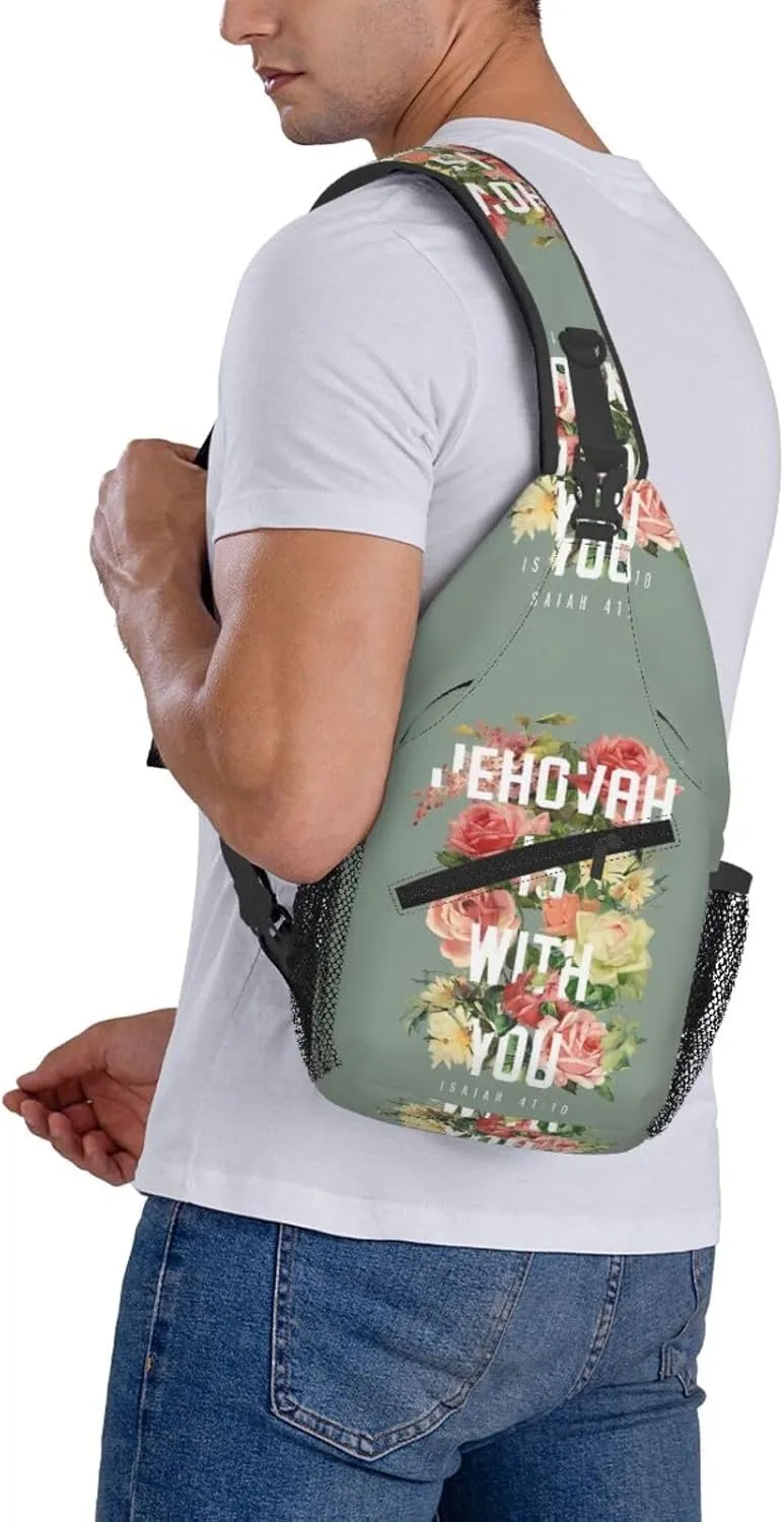 Jehovah Is With You Floral Chest Sling Bag Crossbody Shoulder Backpack Bag Gym Cycling Travel Hiking Daypack Cross Bag
