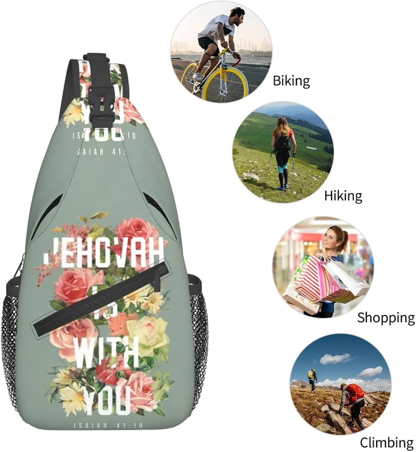 Jehovah Is With You Floral Chest Sling Bag Crossbody Shoulder Backpack Bag Gym Cycling Travel Hiking Daypack Cross Bag