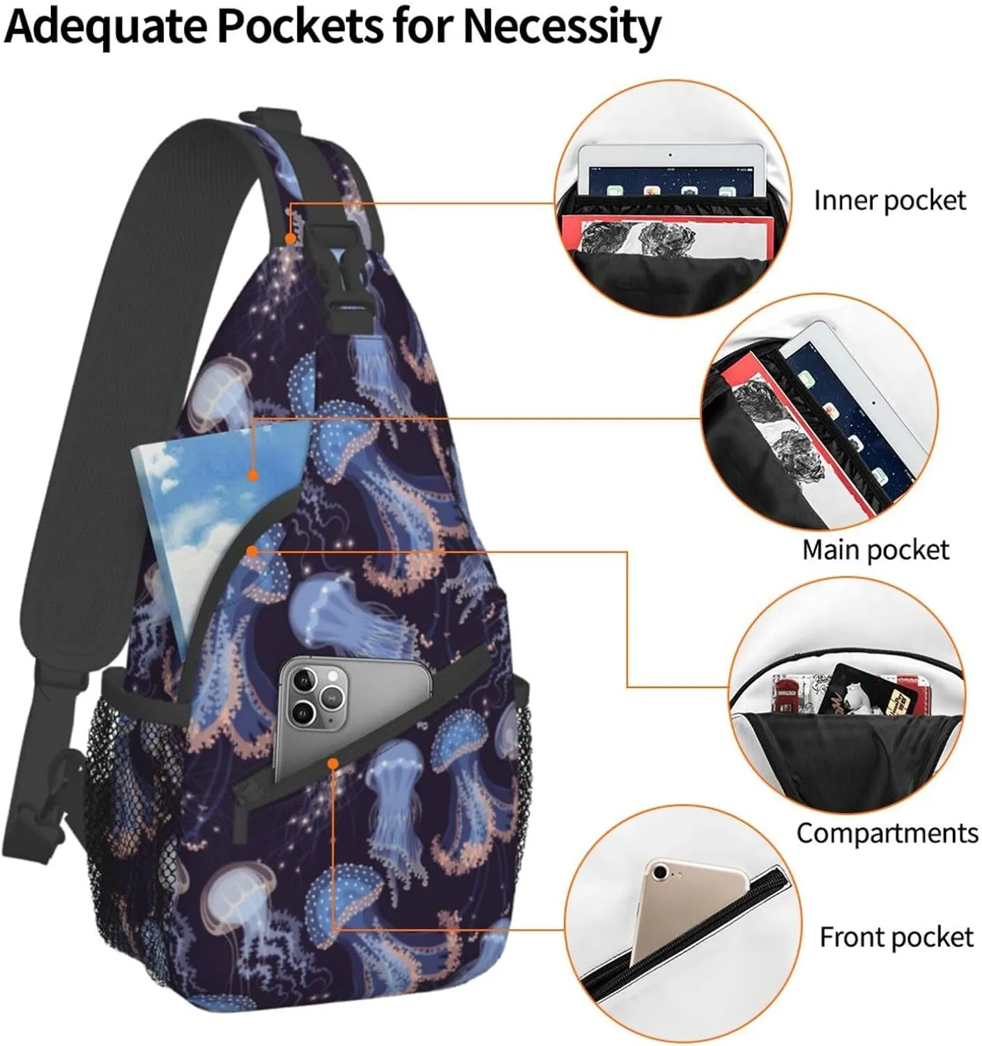 Jellyfish Crossbody Bag Funny Shoulder Bag Backpack Cute Sling Bag Chest Casual Daypack for Outdoor