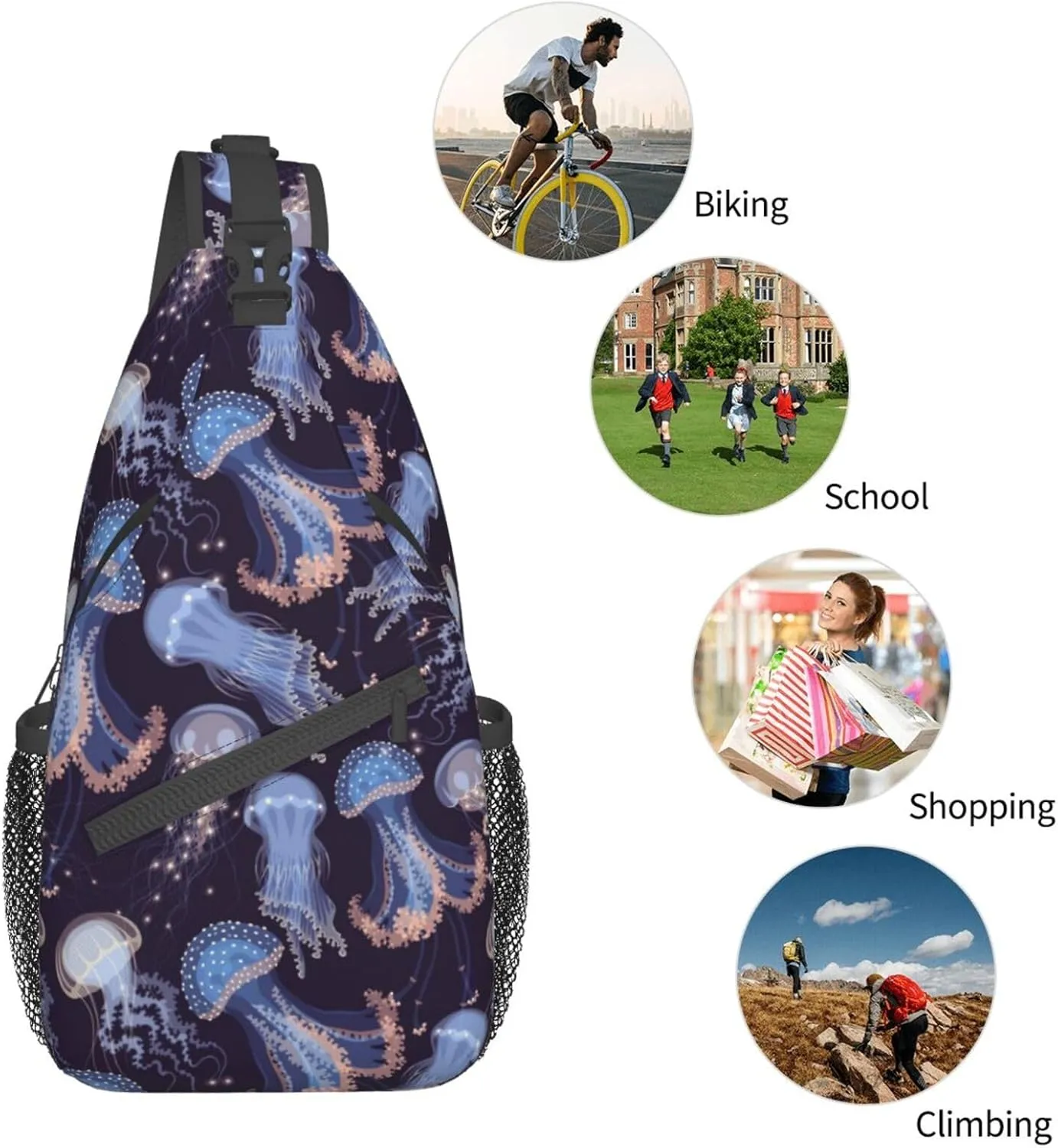 Jellyfish Crossbody Bag Funny Shoulder Bag Backpack Cute Sling Bag Chest Casual Daypack for Outdoor