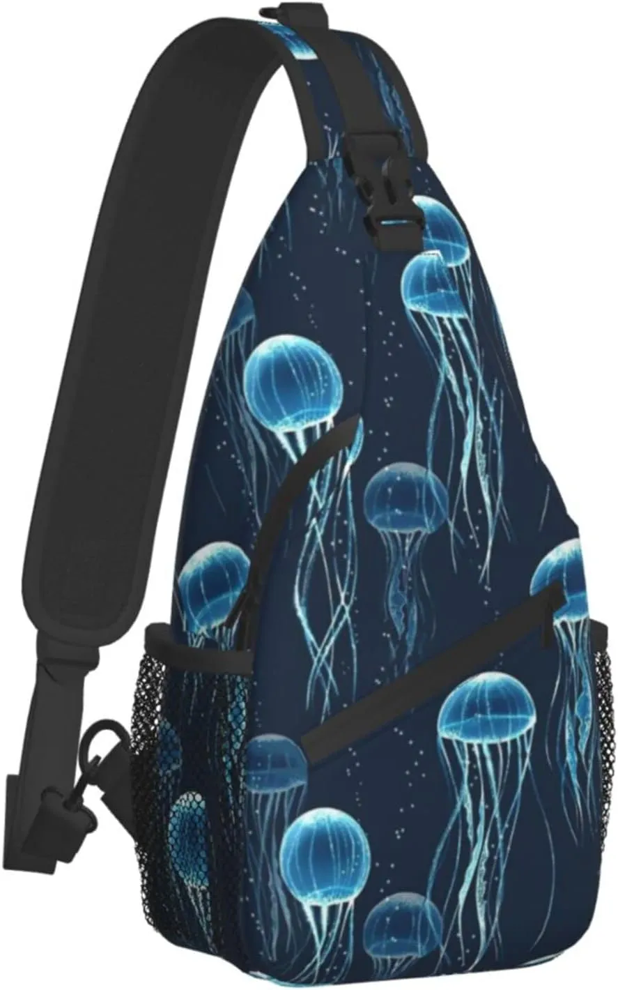 Jellyfish Sling Bag Sea Animal Crossbody Chest Daypack Casual Backpack Women Shoulder Bag For Travel Picnic