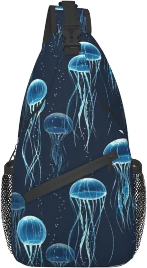 Jellyfish Sling Bag Sea Animal Crossbody Chest Daypack Casual Backpack Women Shoulder Bag For Travel Picnic