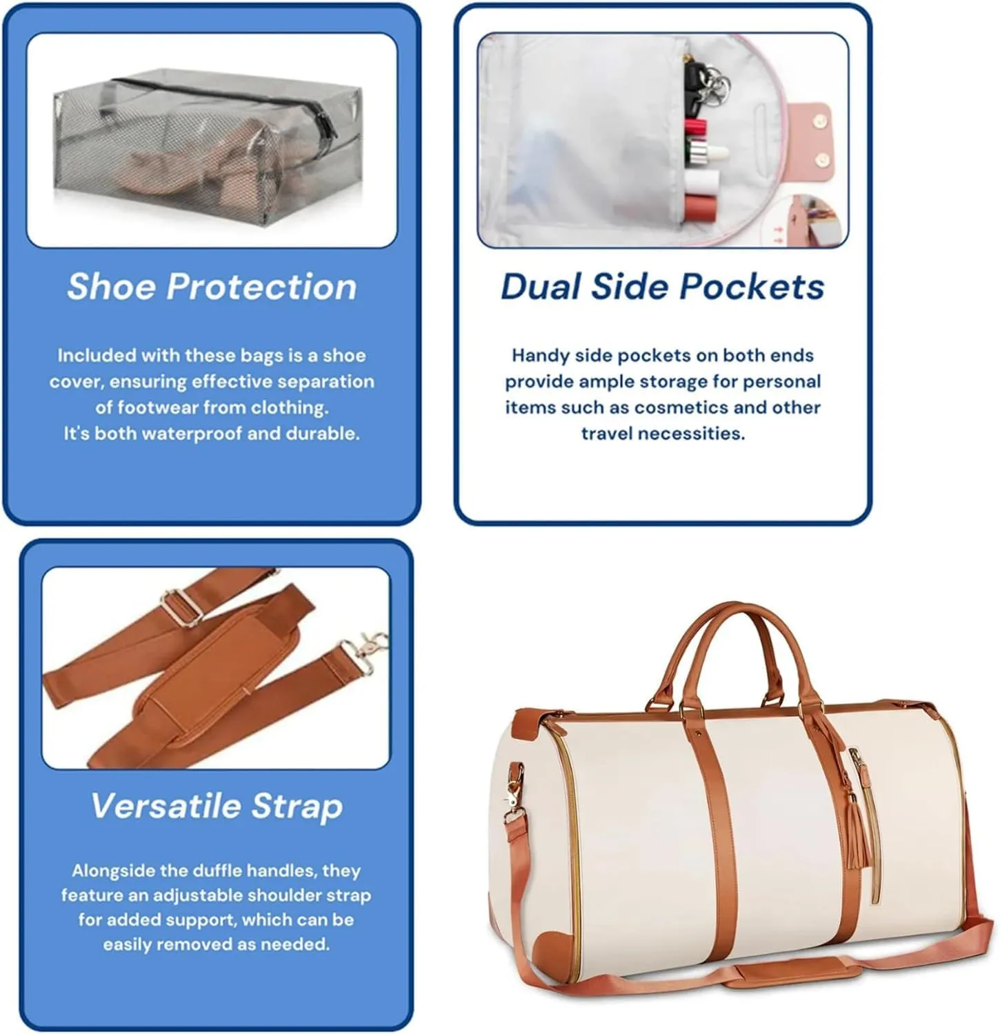 Jenni Bag Travel Bag, Free 3pcs 50 * 70cm Vacuum Compression Bags，Luxhe Travel Bags for Women, Jennibag Travel Garment Bag, Carry on Convertible Jennibag Travel Bag (Beige), BF-001
