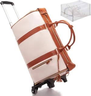 Jenni Convertible Travel Bag with Removable Wheels, High Capacity with Shoe Compartment (Beige with wheels)
