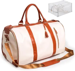Jenni Convertible Travel Bag with Removable Wheels, High Capacity with Shoe Compartment (Beige)