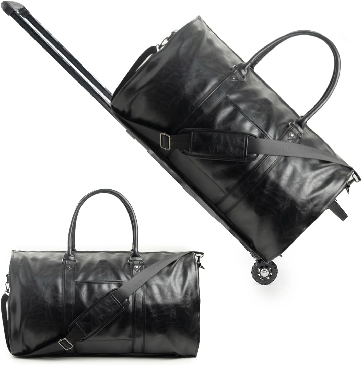 Jenni Convertible Travel Bag with Removable Wheels, High Capacity with Shoe Compartment (Pure Black (B) with wheels)
