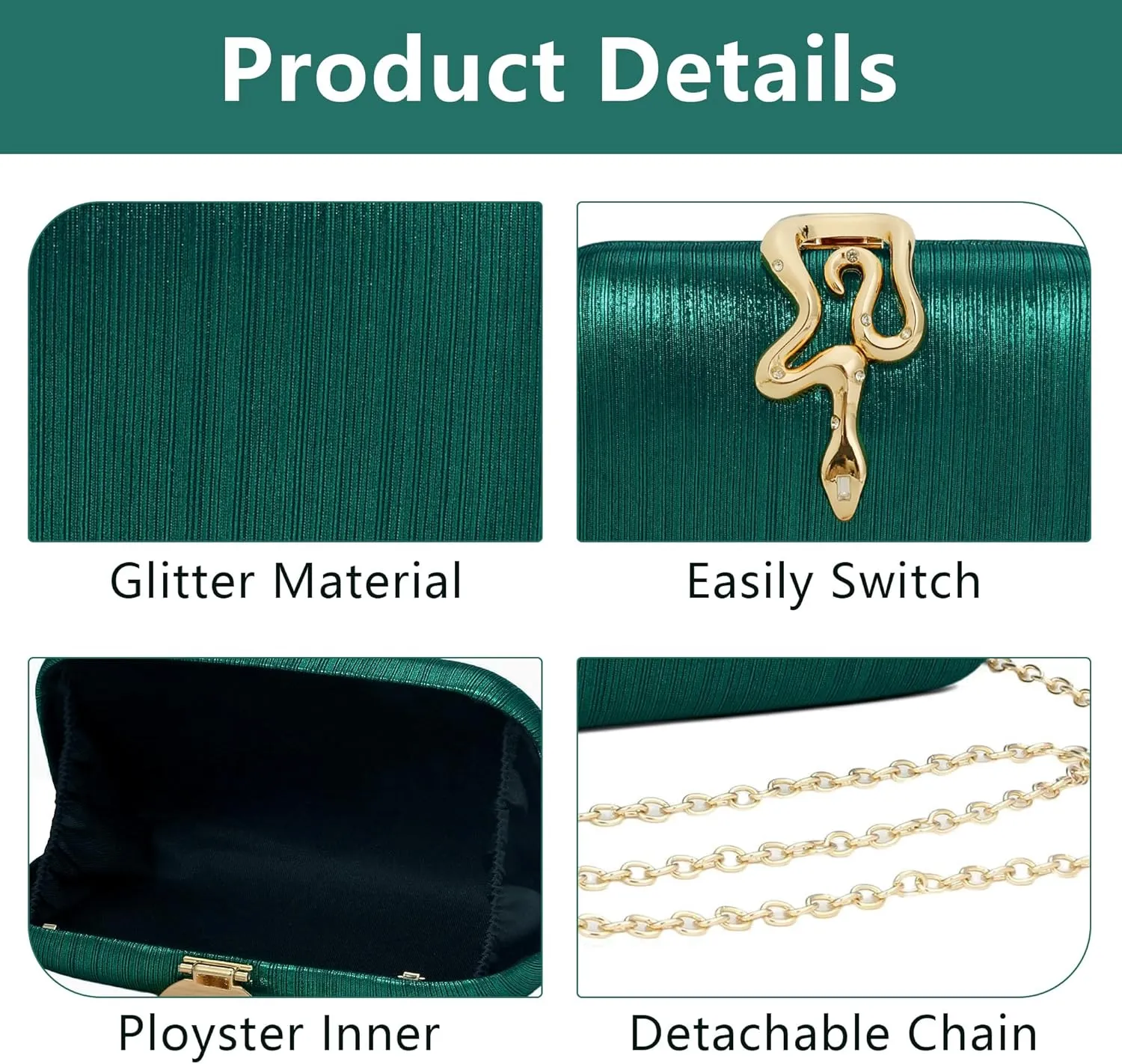 jessie Womens Evening Bags Formal Bridal Wedding Small Clutches Purses Crossbody Prom Cocktail Party Handbags