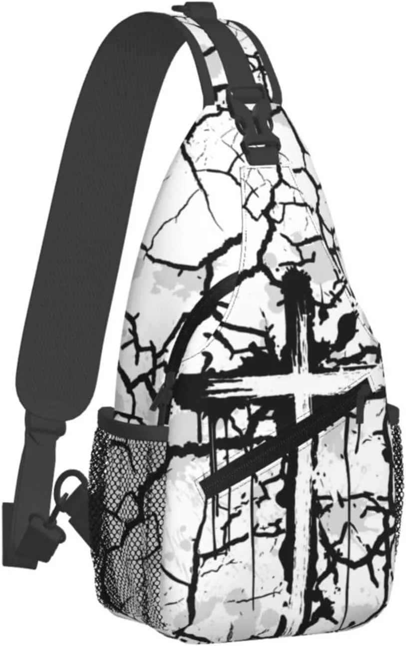 Jesus Cross Backpack for Travel Sport Running Chest Daypack Shoulder Sling Bag for Cycling Walking