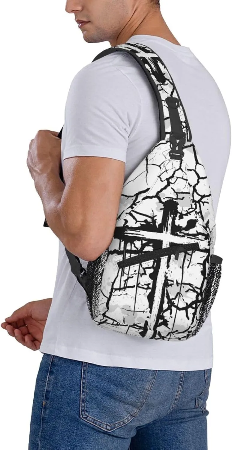 Jesus Cross Backpack for Travel Sport Running Chest Daypack Shoulder Sling Bag for Cycling Walking