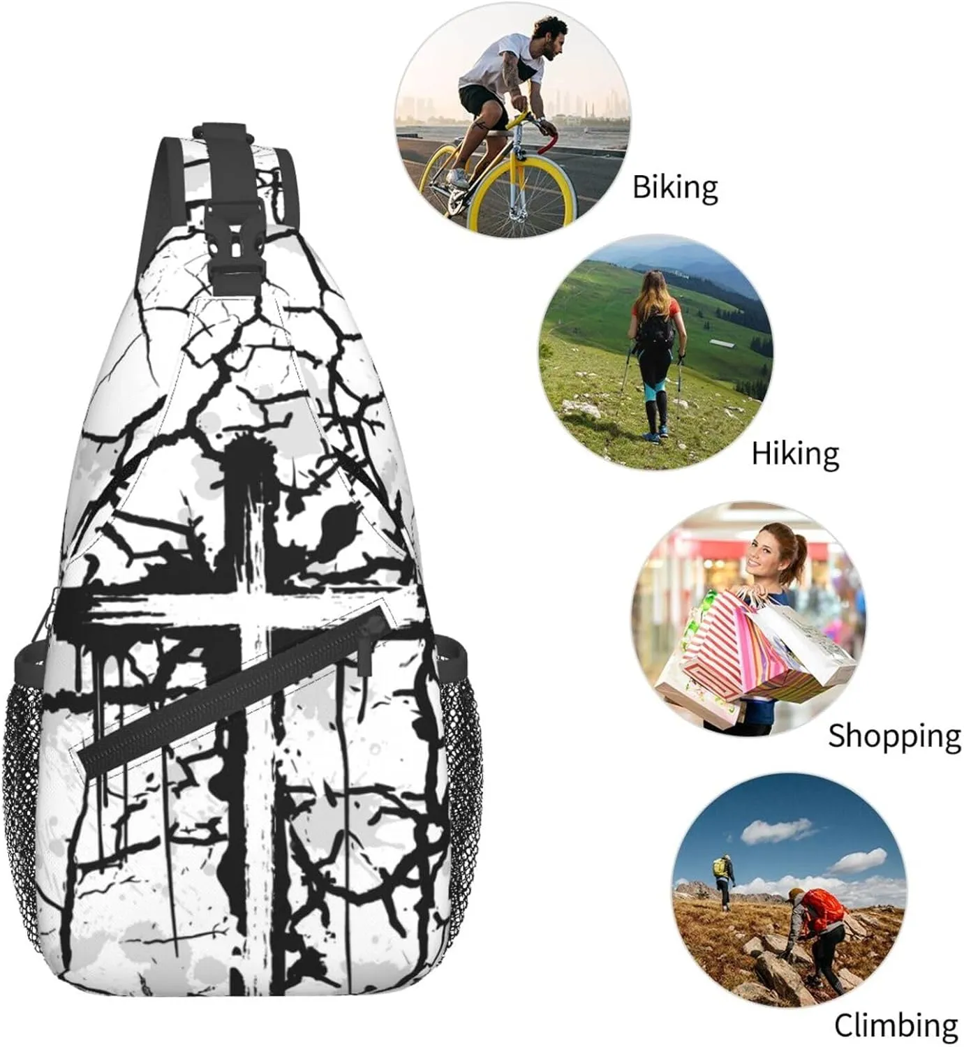 Jesus Cross Backpack for Travel Sport Running Chest Daypack Shoulder Sling Bag for Cycling Walking