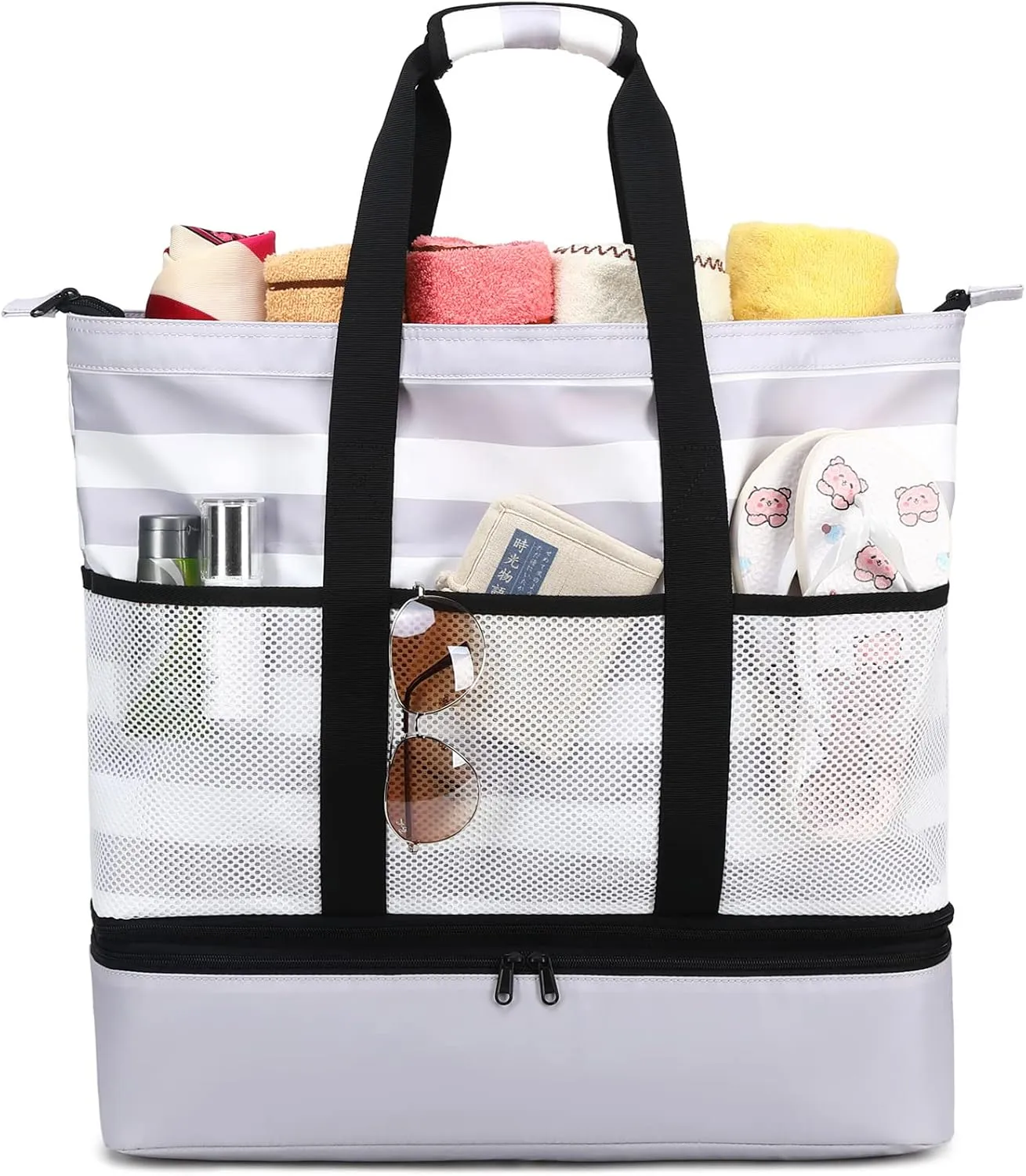JIANYA Beach Bag Women Waterproof Sandproof Beach Tote Bags with Cooler Top Zipper Large Totes for Pool Travel Daily