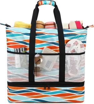 JIANYA Beach Bag Women Waterproof Sandproof Beach Tote Bags with Cooler Top Zipper Large Totes for Pool Travel Daily