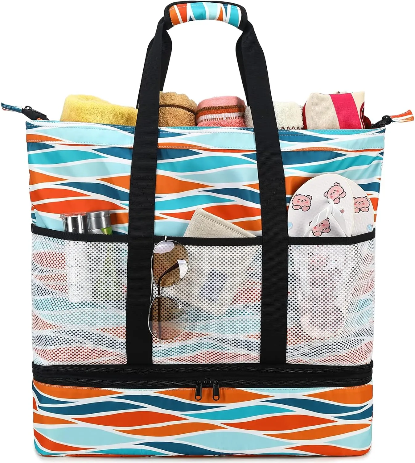 JIANYA Beach Bag Women Waterproof Sandproof Beach Tote Bags with Cooler Top Zipper Large Totes for Pool Travel Daily