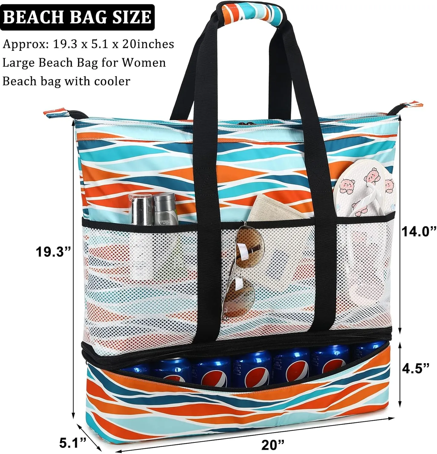 JIANYA Beach Bag Women Waterproof Sandproof Beach Tote Bags with Cooler Top Zipper Large Totes for Pool Travel Daily