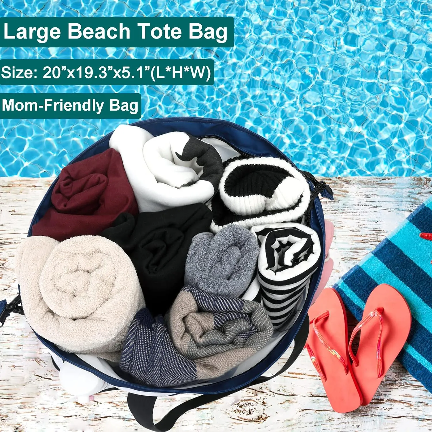 JIANYA Beach Bag Women Waterproof Sandproof Beach Tote Bags with Cooler Top Zipper Large Totes for Pool Travel Daily