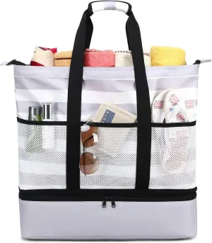 JIANYA Beach Bag Women Waterproof Sandproof Beach Tote Bags with Cooler Top Zipper Large Totes for Pool Travel Daily