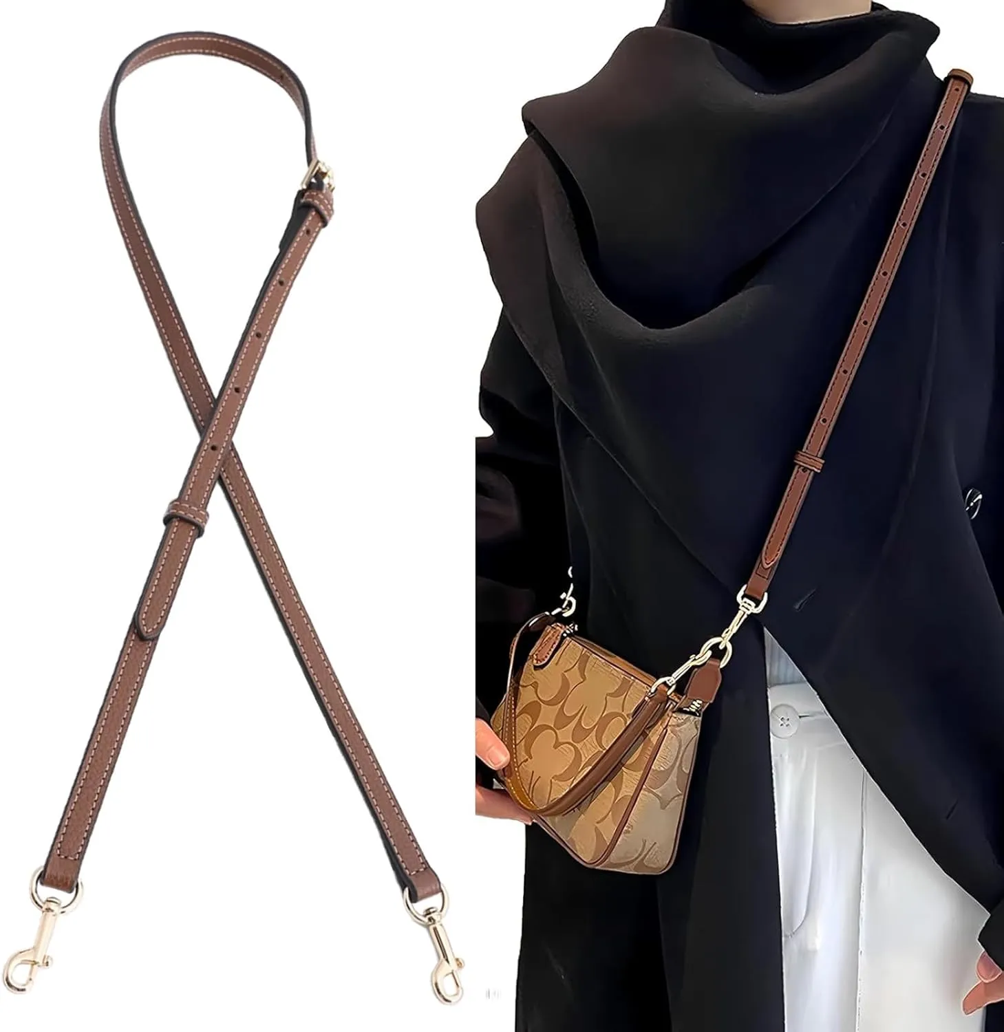 jiesinlov Microfiber Leather Purse Shoulder Straps Crossbody Adjustable Replacement for Swinger Nolita Barrel Penn Handbag or Bucket Bag(BROWN)