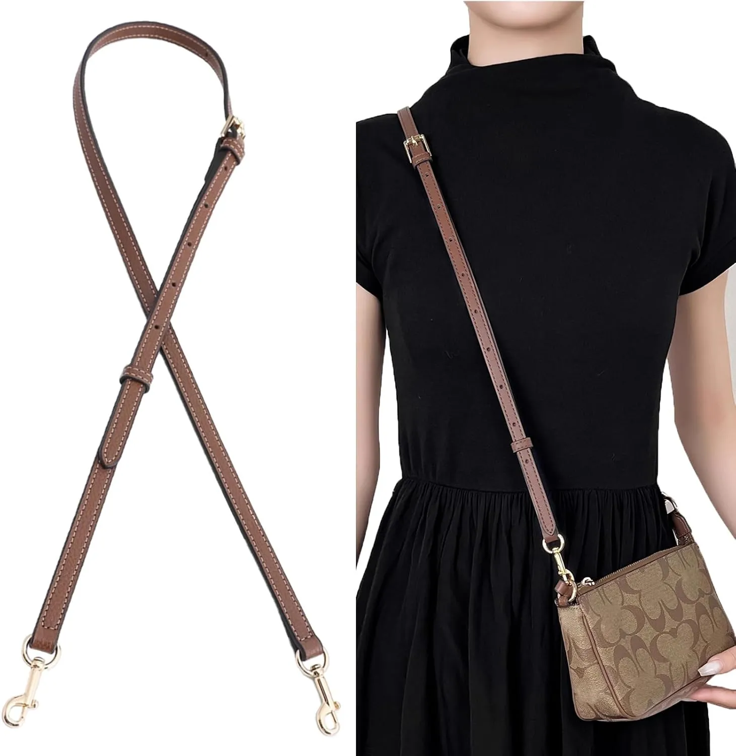 jiesinlov Microfiber Leather Purse Shoulder Straps Crossbody Adjustable Replacement for Swinger Nolita Barrel Penn Handbag or Bucket Bag(BROWN)