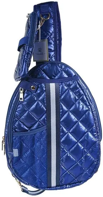 Jillian Non Volley Navy Striped 12 x 16 Inch Quilted Nylon Womens Pickleball Sport Sling Bag