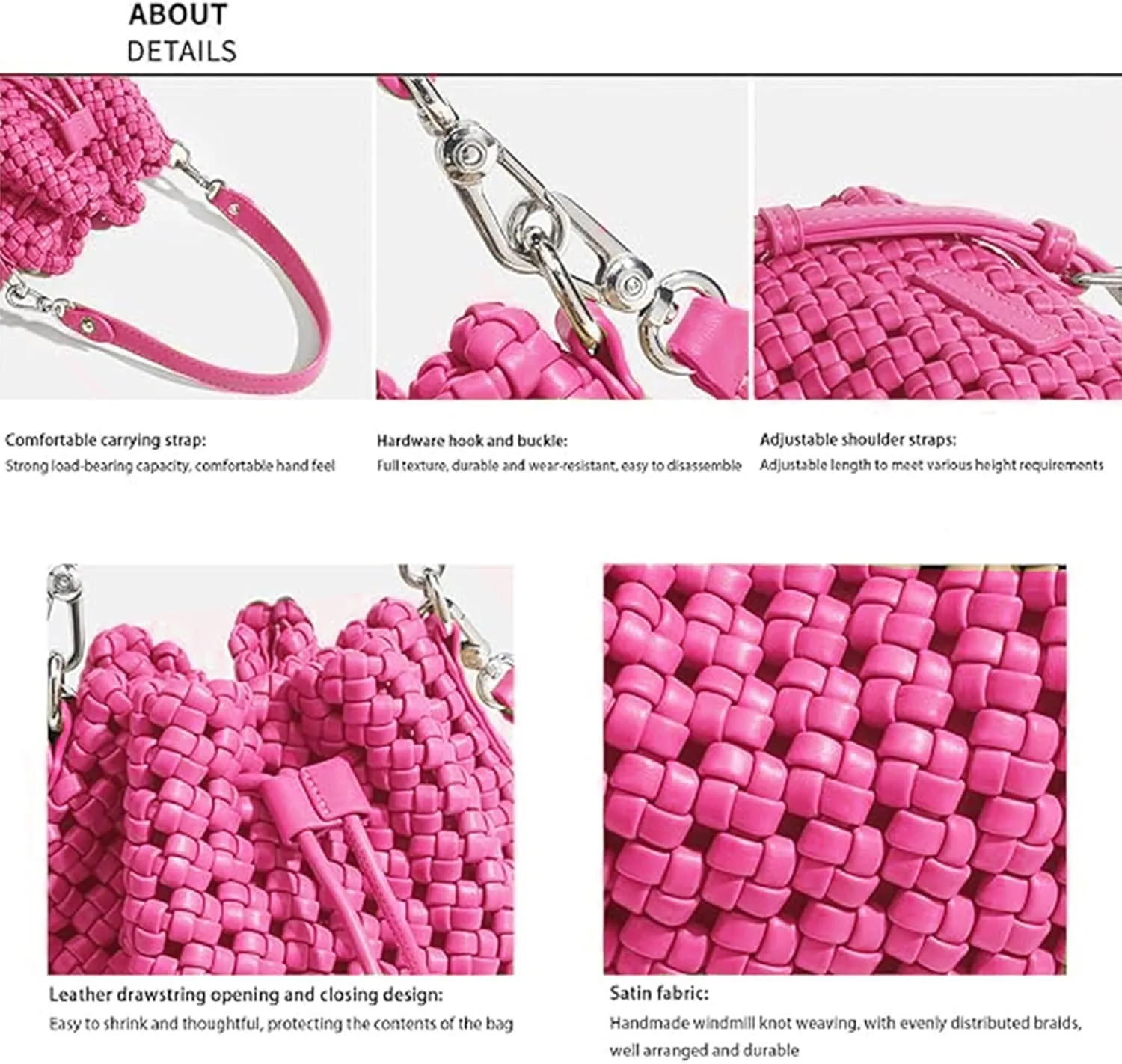 JINMANXUE Fashion Hollow Bucket Tote Bag For Women, Crossbody Female Handbag Woven Silk bag Leisure Leather Shoulder Bag