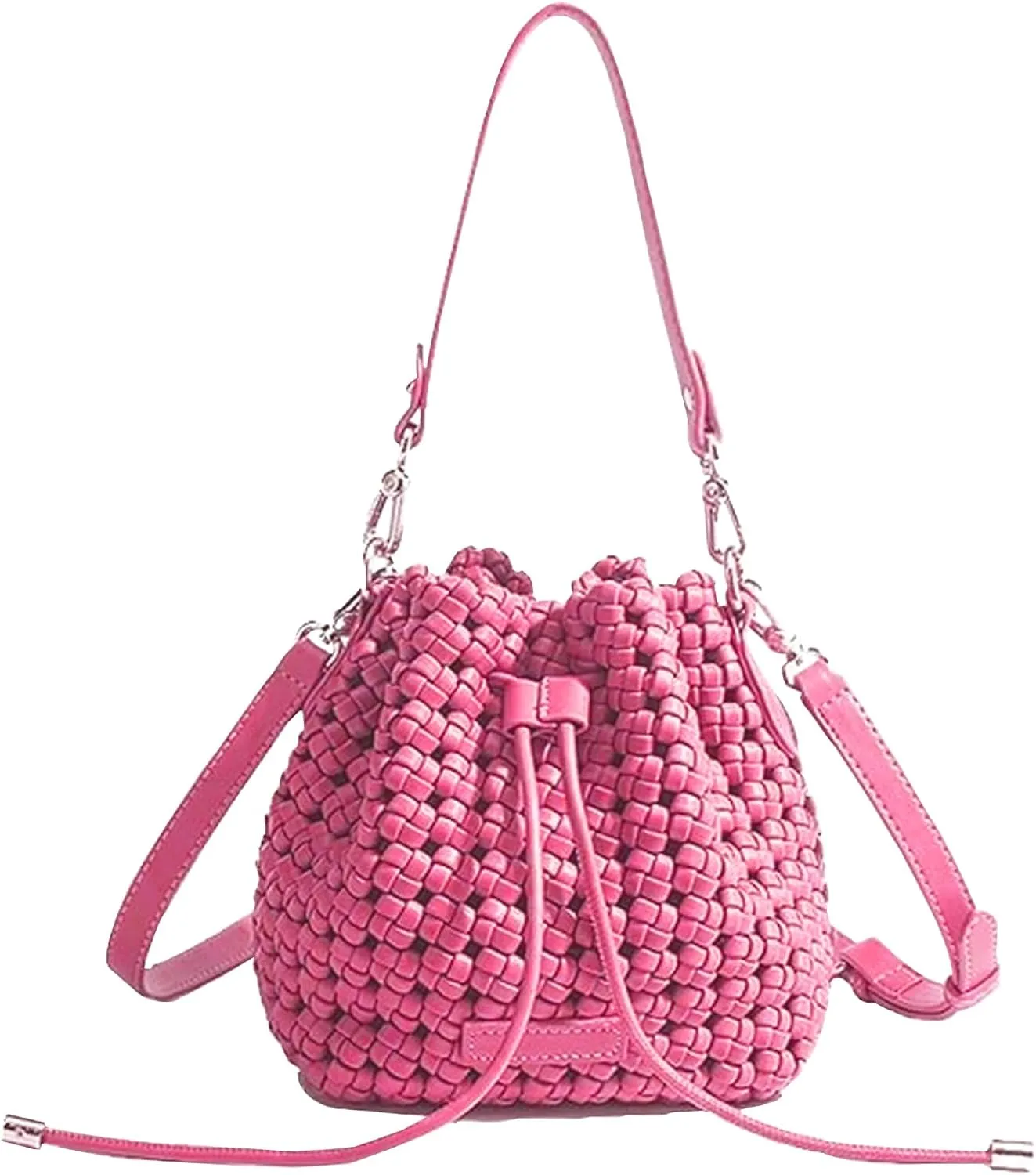 JINMANXUE Fashion Hollow Bucket Tote Bag For Women, Crossbody Female Handbag Woven Silk bag Leisure Leather Shoulder Bag