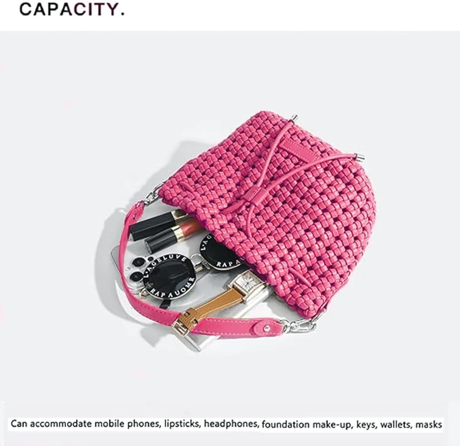 JINMANXUE Fashion Hollow Bucket Tote Bag For Women, Crossbody Female Handbag Woven Silk bag Leisure Leather Shoulder Bag