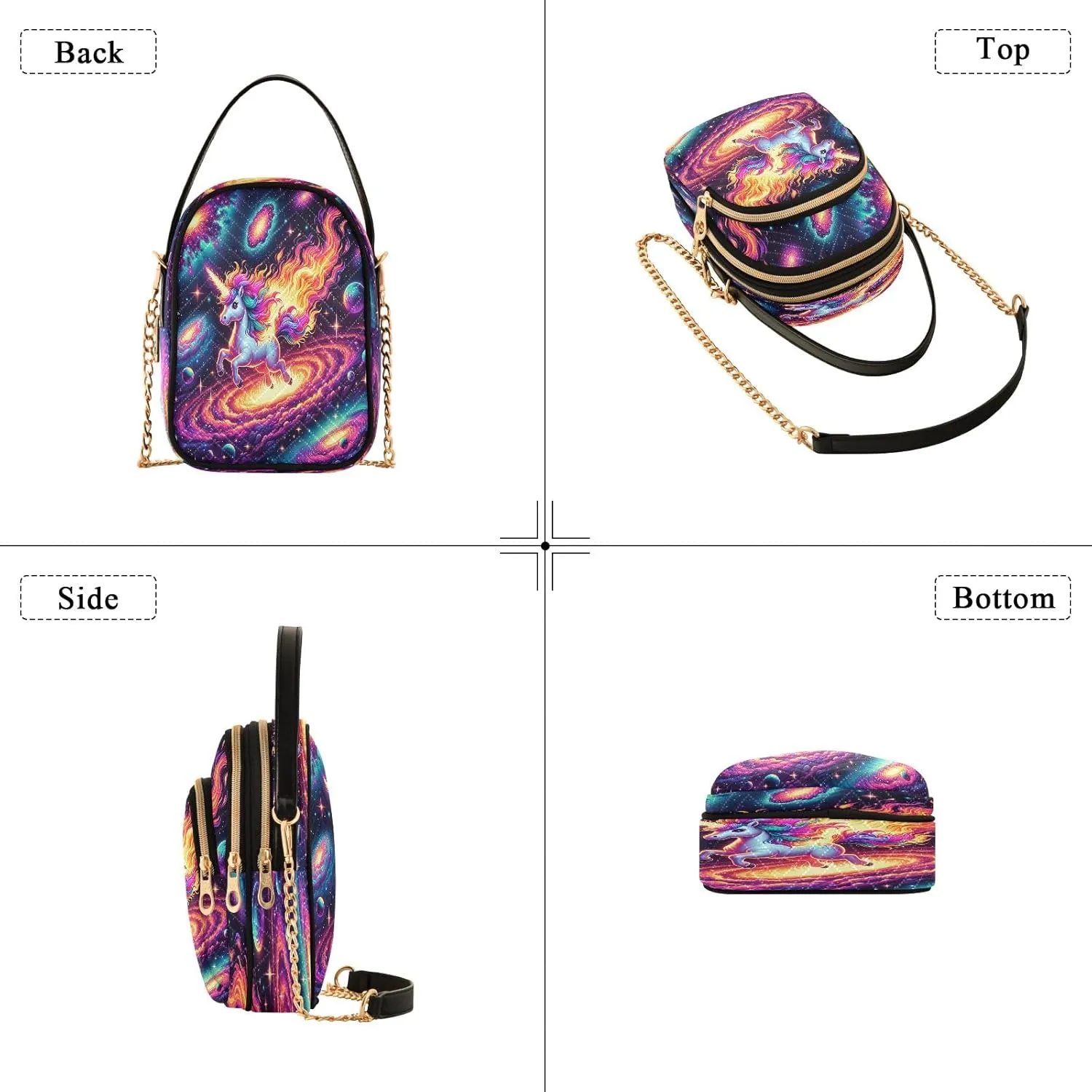 Joisal Cute Unicorn in Space Galaxy Small Crossbody Bags for Women Triple Zip Women Handbag, Cell Phone Purse Crossbody