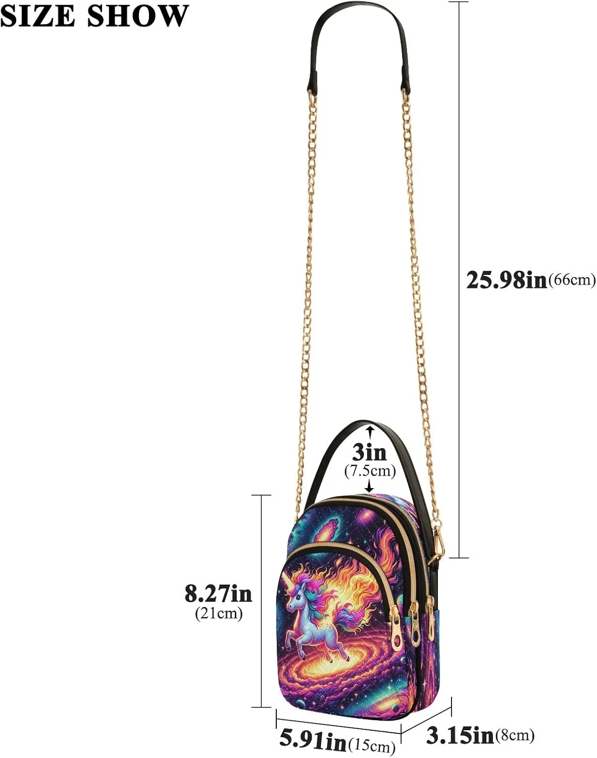 Joisal Cute Unicorn in Space Galaxy Small Crossbody Bags for Women Triple Zip Women Handbag, Cell Phone Purse Crossbody