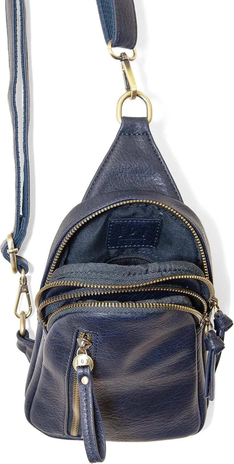 Joy Susan Skyler Sling Bag: Vegan Leather, Zippered Closure, Brass Plated Hardware