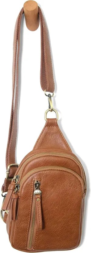 Joy Susan Skyler Sling Bag: Vegan Leather, Zippered Closure, Brass Plated Hardware