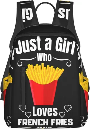 Just A Women Who Loves French Fries Travel Laptop Backpack Casual Backpacks Double Shoulder Daypack Notebook Rucksack Work Bags Sports Bag for Gym Hiking Camping Beach