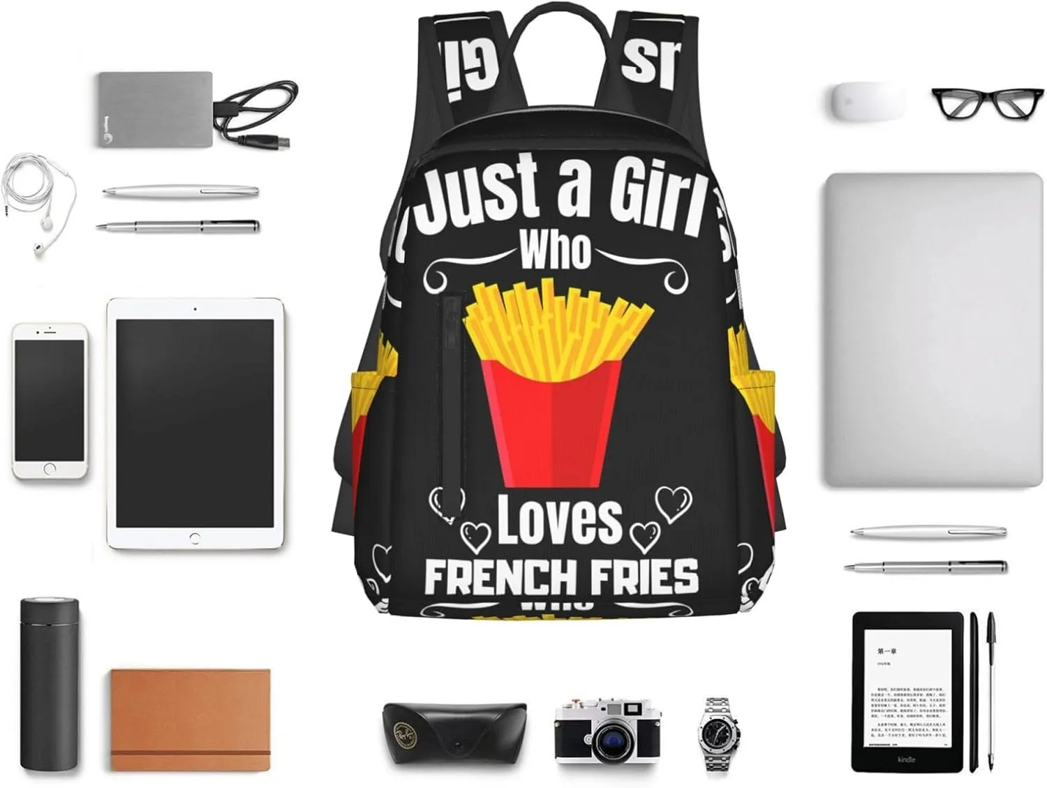 Just A Women Who Loves French Fries Travel Laptop Backpack Casual Backpacks Double Shoulder Daypack Notebook Rucksack Work Bags Sports Bag for Gym Hiking Camping Beach