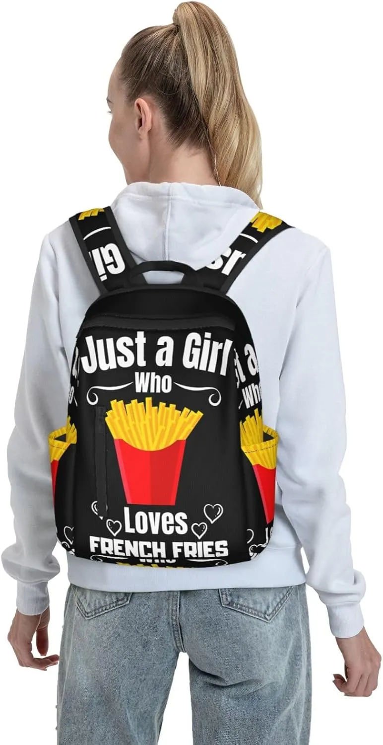 Just A Women Who Loves French Fries Travel Laptop Backpack Casual Backpacks Double Shoulder Daypack Notebook Rucksack Work Bags Sports Bag for Gym Hiking Camping Beach