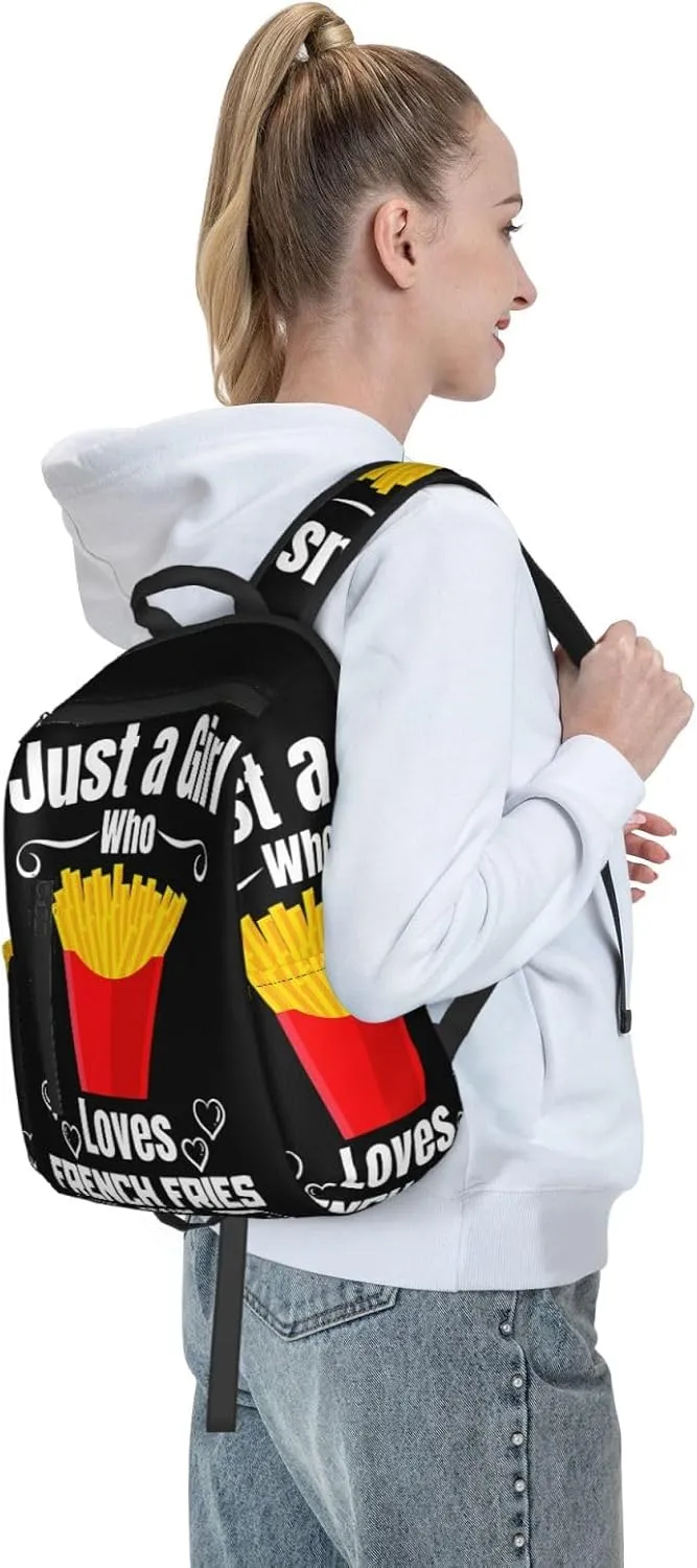 Just A Women Who Loves French Fries Travel Laptop Backpack Casual Backpacks Double Shoulder Daypack Notebook Rucksack Work Bags Sports Bag for Gym Hiking Camping Beach