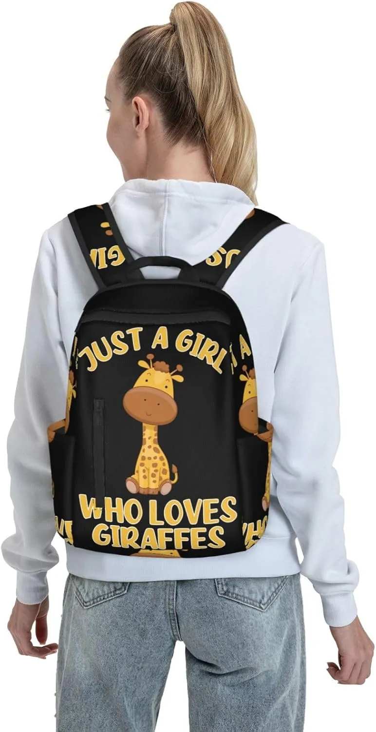Just A Women Who Loves Giraffes Travel Laptop Backpack Casual Backpacks Double Shoulder Daypack Notebook Rucksack Work Bags Sports Bag for Gym Hiking Camping Beach