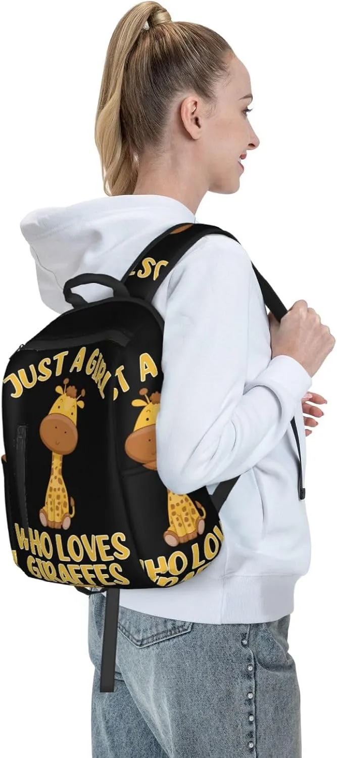 Just A Women Who Loves Giraffes Travel Laptop Backpack Casual Backpacks Double Shoulder Daypack Notebook Rucksack Work Bags Sports Bag for Gym Hiking Camping Beach