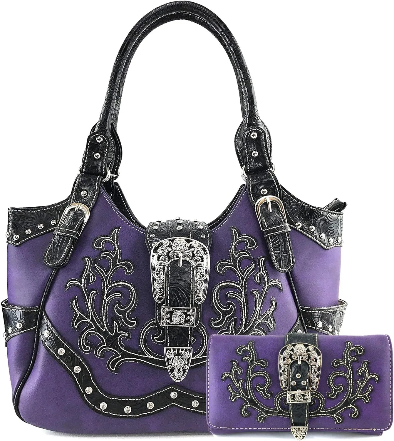 Justin West American Albino Floral Embroidery Buckle Shoulder Concealed Carry Handbag Purse