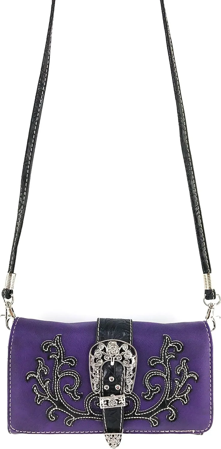 Justin West American Albino Floral Embroidery Buckle Shoulder Concealed Carry Handbag Purse